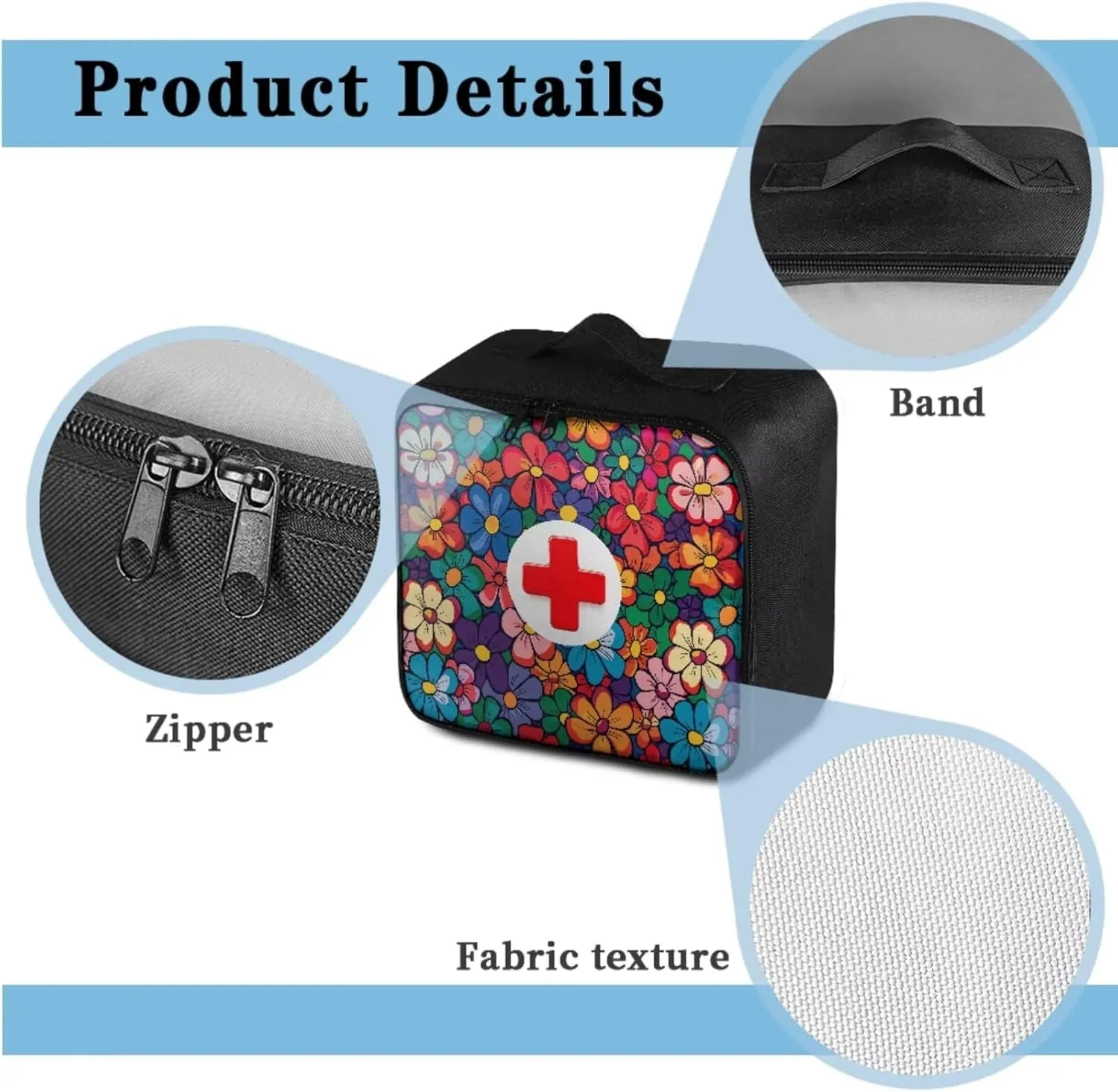 Color Hippie Flower Print First Aid Kit Bag Empty Medical Kit Medicine Storage Bag Trauma First Aid Bag Medkit，Idea for Travel Sports Hiking Camping Hunting Emergency Survival (Bag Only)