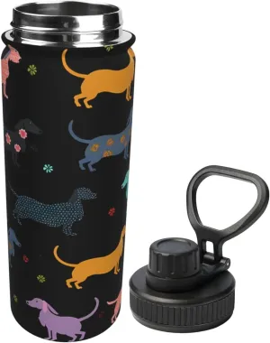Colorful Dachshund 18 OZ Insulated Stainless Steel Bottles, Puppy Dog Sports Water Tumbler with Lid Unisex Insulated Water Cup for Outdoor Sports Hiking Cycling﻿