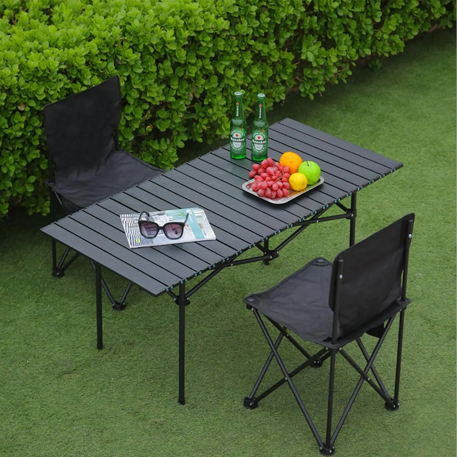 Compact Camping Table, Lightweight Aluminum Folding Table with Carry Bag, Ideal for Picnic, Travel, BBQ, and Outdoor Cooking Black 95×55×50cm/37×21×19.7in