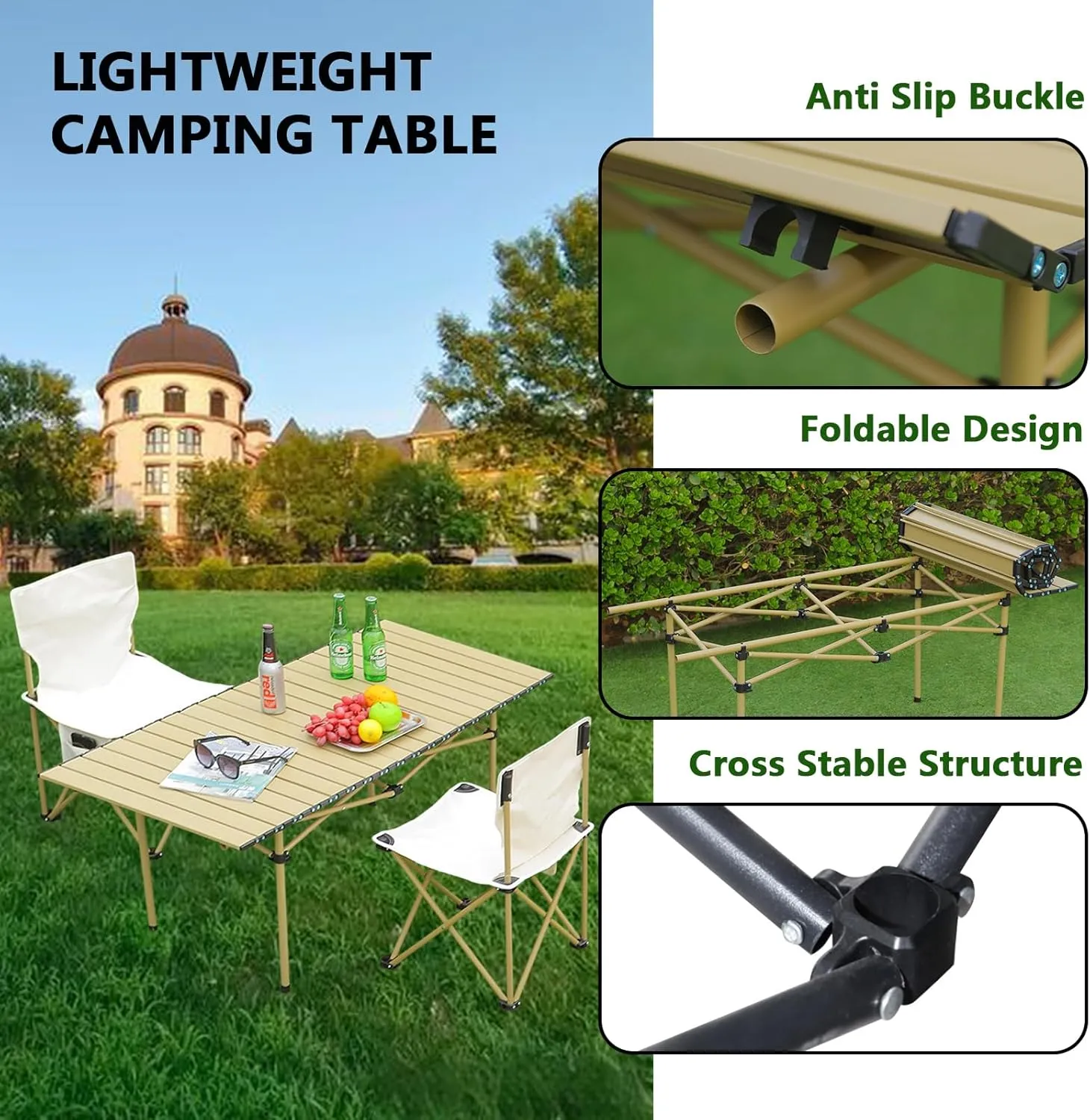 Compact Camping Table, Lightweight Aluminum Folding Table with Carry Bag, Ideal for Picnic, Travel, BBQ, and Outdoor Cooking Black 95×55×50cm/37×21×19.7in