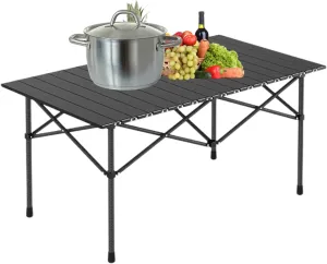 Compact Camping Table, Lightweight Aluminum Folding Table with Carry Bag, Ideal for Picnic, Travel, BBQ, and Outdoor Cooking Black 95×55×50cm/37×21×19.7in