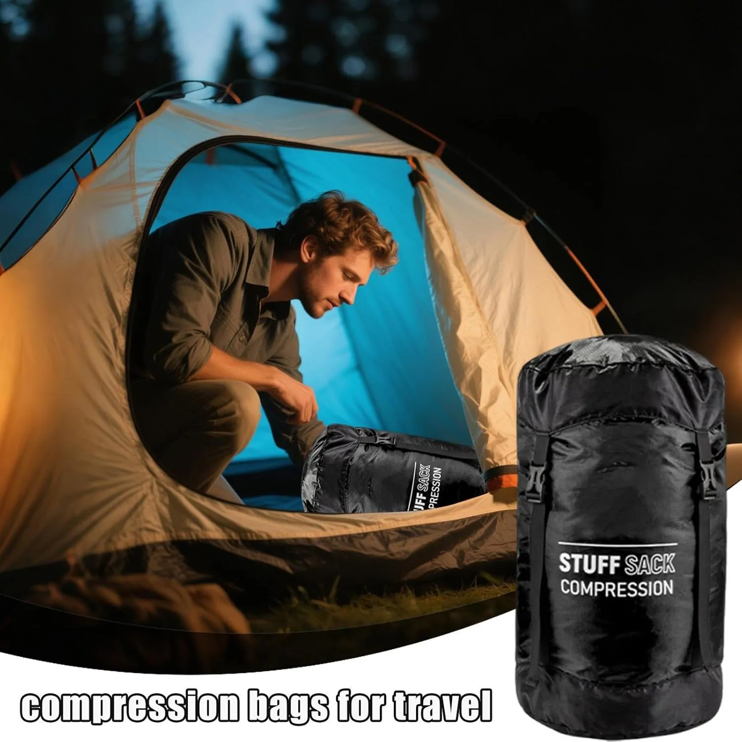 Compression Sack - Sleeping Bag Stuff, More Storage | Satchel Organizer Waterproof Camping Hiking Backpacking for Travel - Great Resting Cases Clothes Bushcraft, Space Saving Gear
