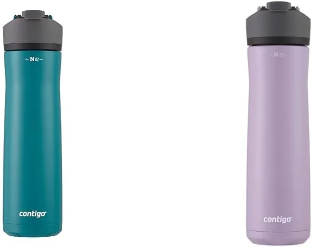 Contigo Cortland Chill 2.0 24oz Stainless Steel Vacuum Water Bottle Bundle with Spill-Proof Lid, Keeps Drinks Hot or Cold, Interchangeable Lid, Spirulina and Lavender