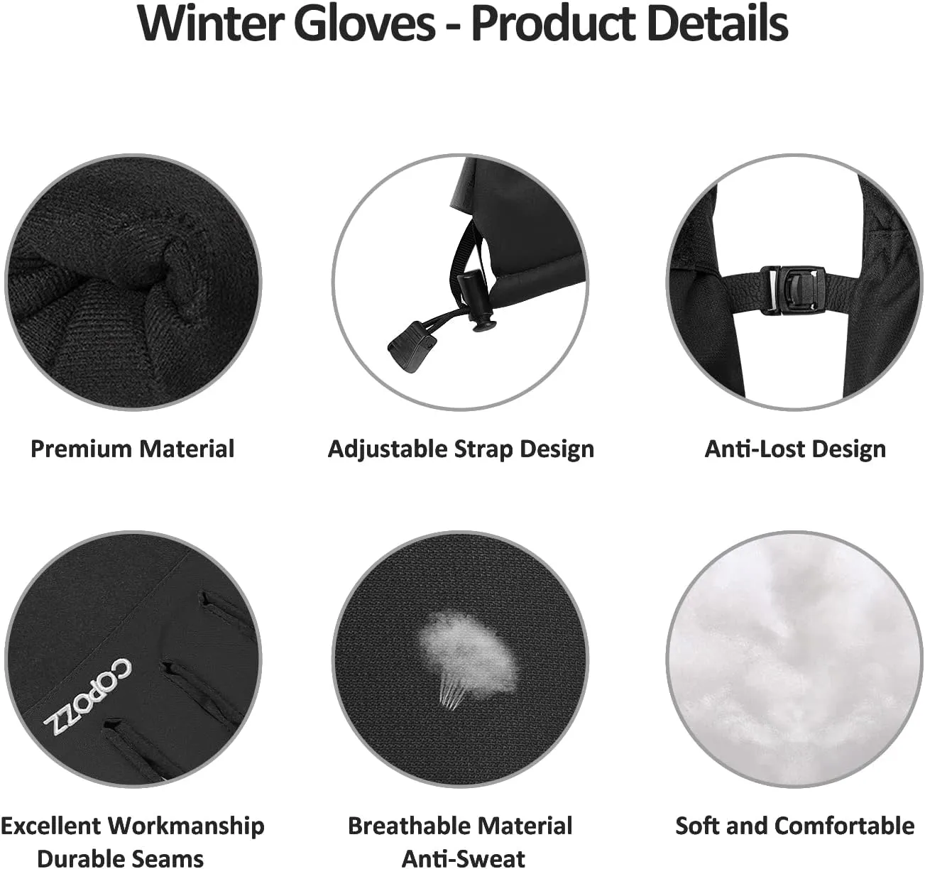COPOZZ Ski Gloves for Men and Women - 3M Thinsulate Insulated Thermal Snow Gloves, Windproof, Breathable Winter Snowboard