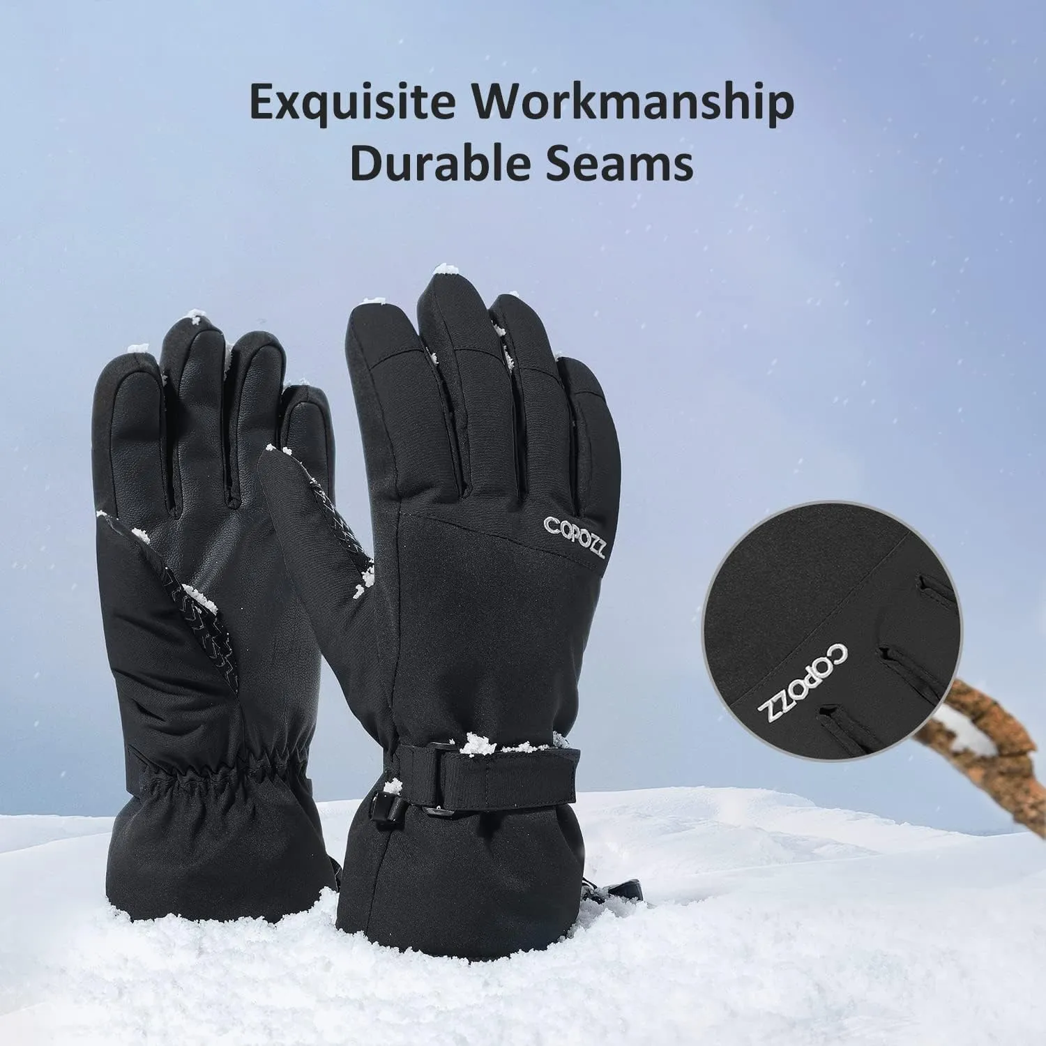 COPOZZ Ski Gloves for Men and Women - 3M Thinsulate Insulated Thermal Snow Gloves, Windproof, Breathable Winter Snowboard