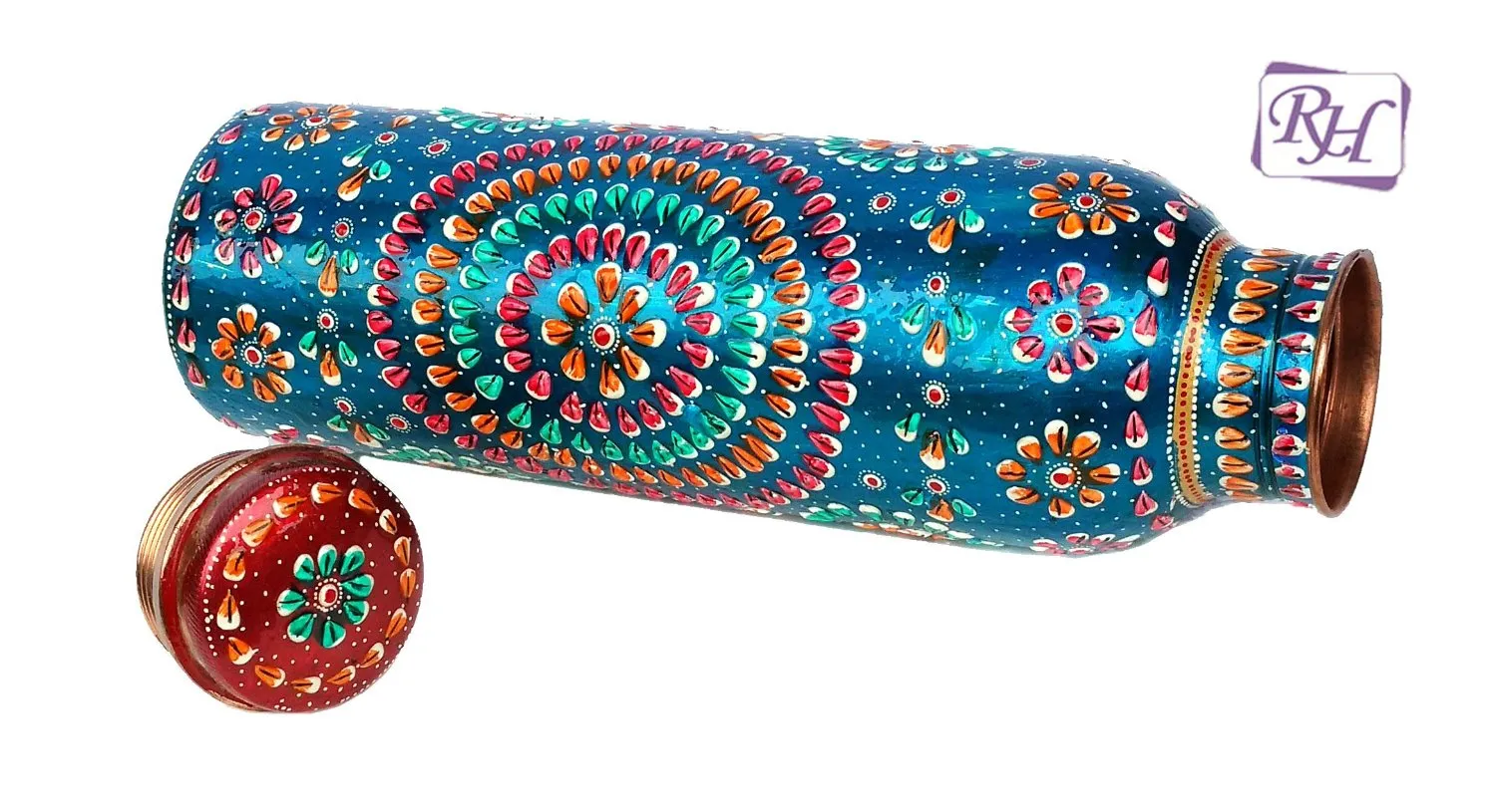 Copper hand painted water bottle 950 ml capacity
