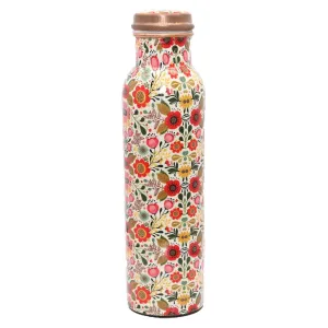 Copper Water Bottle - Decorative Floral Design - 1 litre.