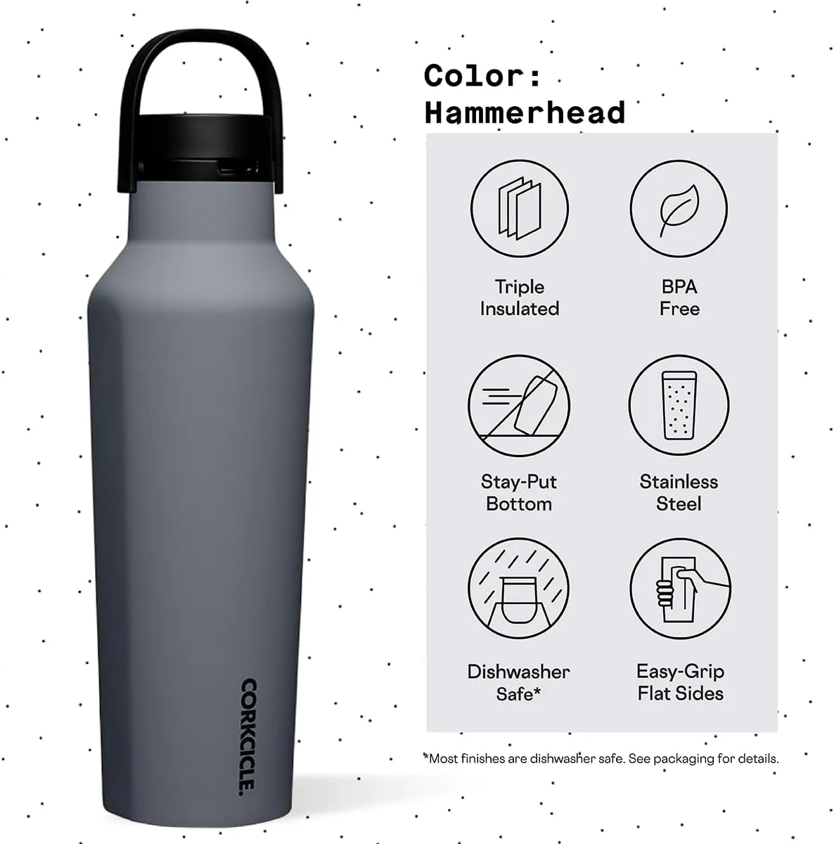 Corkcicle Sport Canteen Insulated Tumbler, Hammerhead, 20 oz – Reusable Water Bottle Keeps Beverages Cold for 25 Hours & Hot 12 Hours – Cupholder Friendly Tumbler with Screw-On Cap