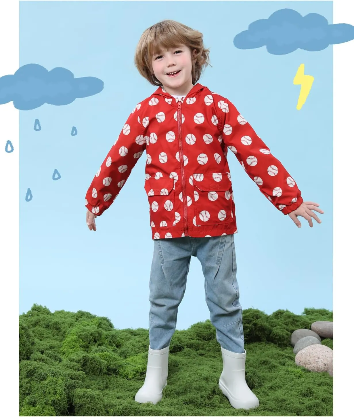 COSLAND Toddler Boys Girls Rain Jacket Waterproof Hooded Raincoat, 2-5T