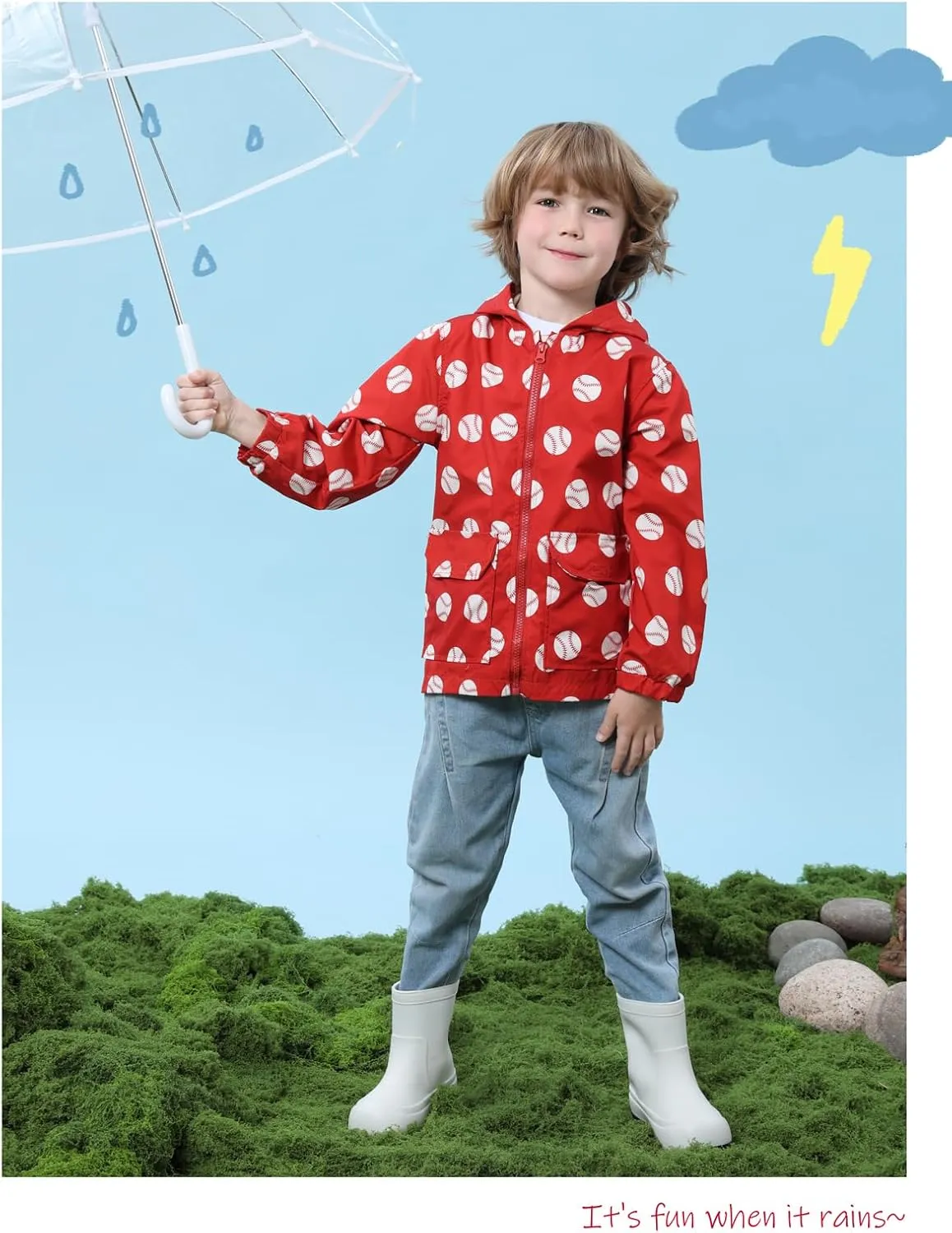 COSLAND Toddler Boys Girls Rain Jacket Waterproof Hooded Raincoat, 2-5T