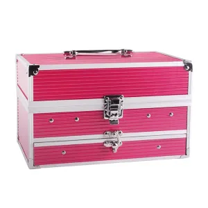 Cosmetic Make Up Palette Set Kit Aluminum Makeup Case Eyeshadow Palette with Makeup Box for Salon Wedding, Rose Red