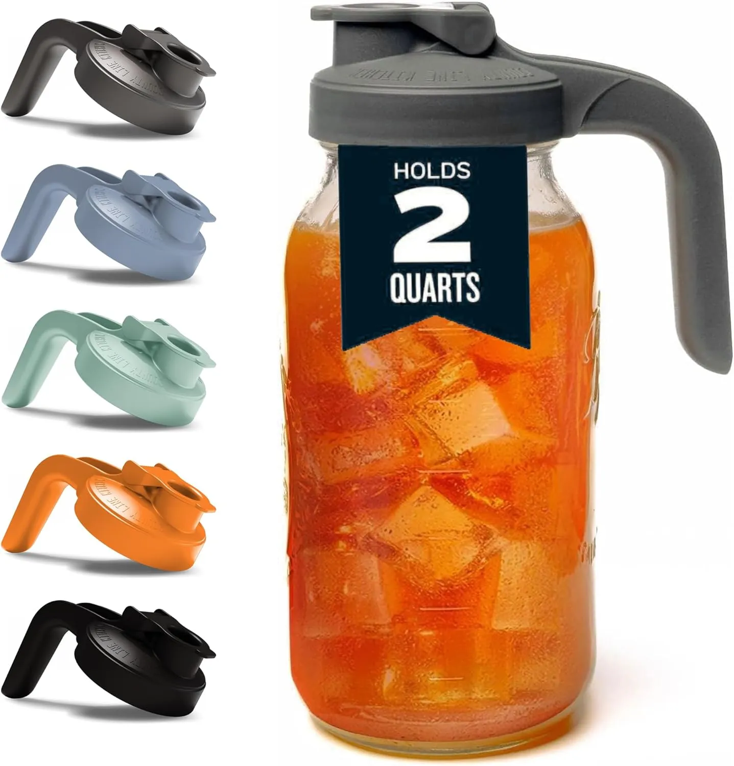 County Line Kitchen Glass Mason Jar Pitcher with Lid - Wide Mouth, 2 Quart (64 oz) - Heavy Duty, Leak Proof - Sun & Iced Tea Pitcher, Cold Brew Coffee, Breast Milk Storage, Water - Gray