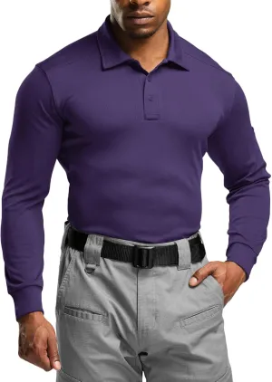 CQR Men's Polo Shirt, Long Sleeve Tactical Shirts, Outdoor UPF 50  Pique Shirt, Dry Fit Lightweight Golf Shirts