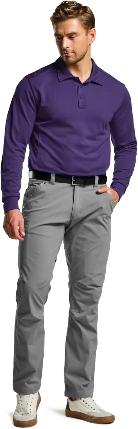 CQR Men's Polo Shirt, Long Sleeve Tactical Shirts, Outdoor UPF 50  Pique Shirt, Dry Fit Lightweight Golf Shirts