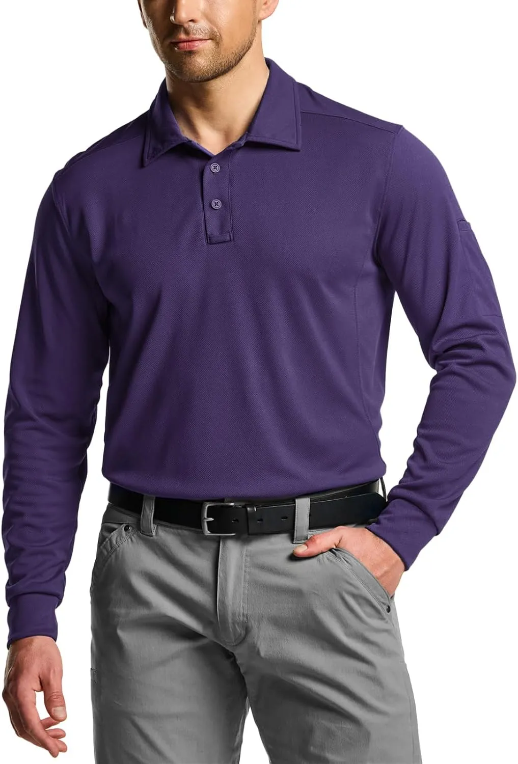 CQR Men's Polo Shirt, Long Sleeve Tactical Shirts, Outdoor UPF 50  Pique Shirt, Dry Fit Lightweight Golf Shirts
