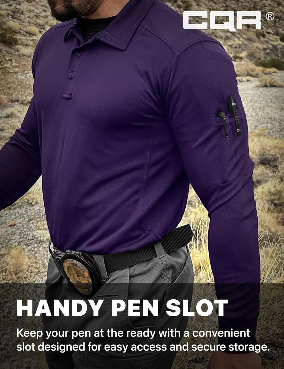 CQR Men's Polo Shirt, Long Sleeve Tactical Shirts, Outdoor UPF 50  Pique Shirt, Dry Fit Lightweight Golf Shirts