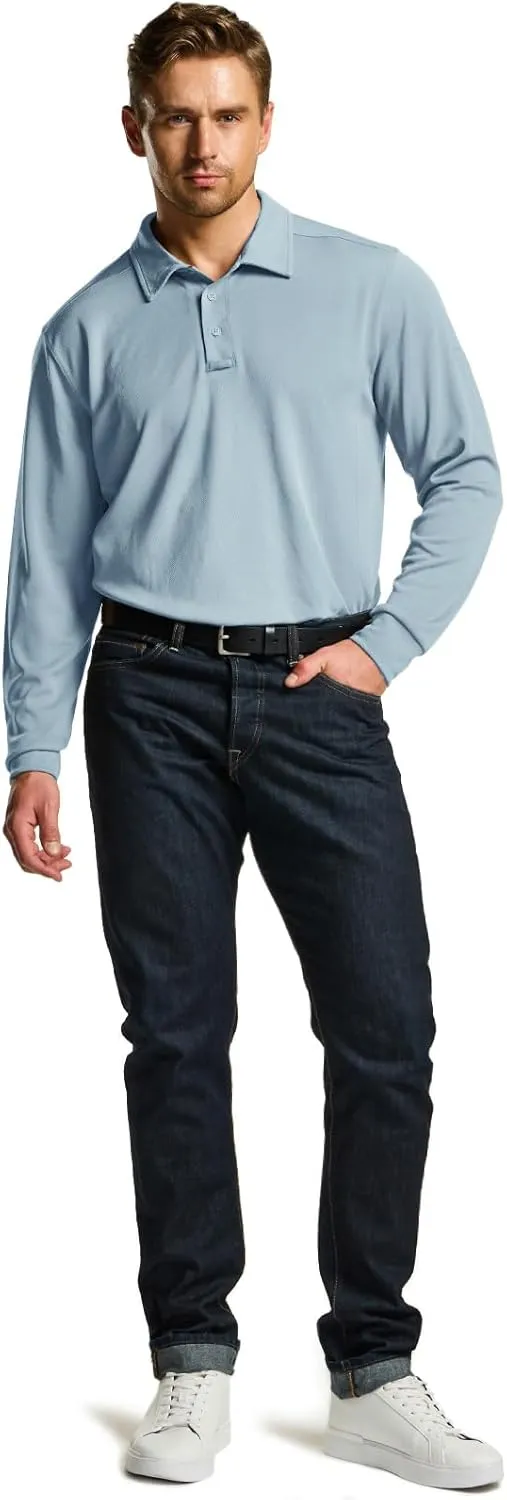 CQR Men's Polo Shirt, Long Sleeve Tactical Shirts, Outdoor UPF 50  Pique Shirt, Dry Fit Lightweight Golf Shirts