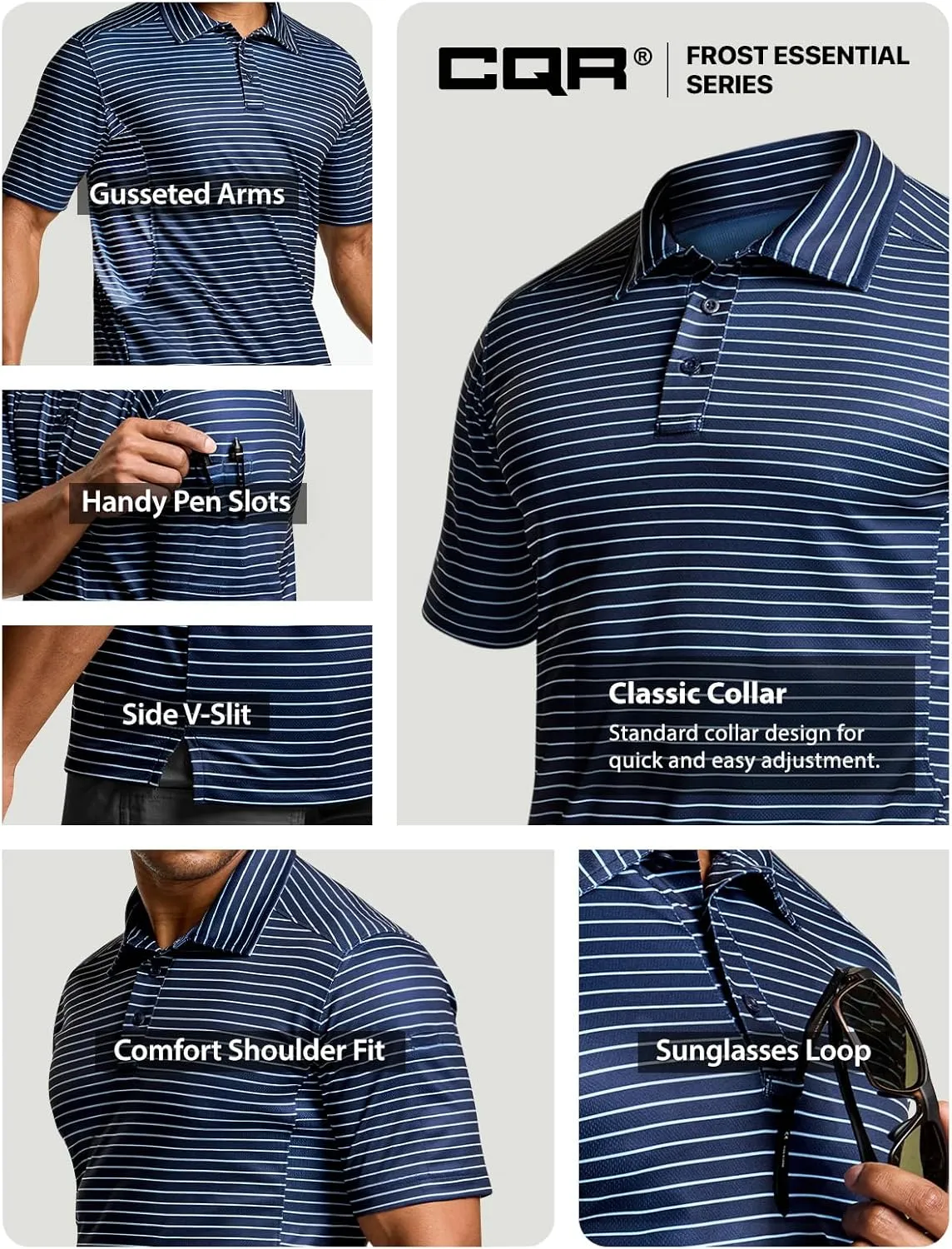 CQR Men's Polo Shirts, Tactical Short Sleeve Golf Performance Shirts, Lightweight Dry Fit UPF 50  Pique