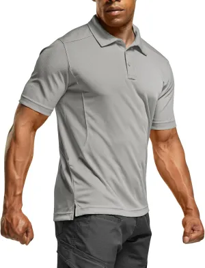 CQR Men's Polo Shirts, Tactical Short Sleeve Golf Performance Shirts, Lightweight Dry Fit UPF 50  Pique