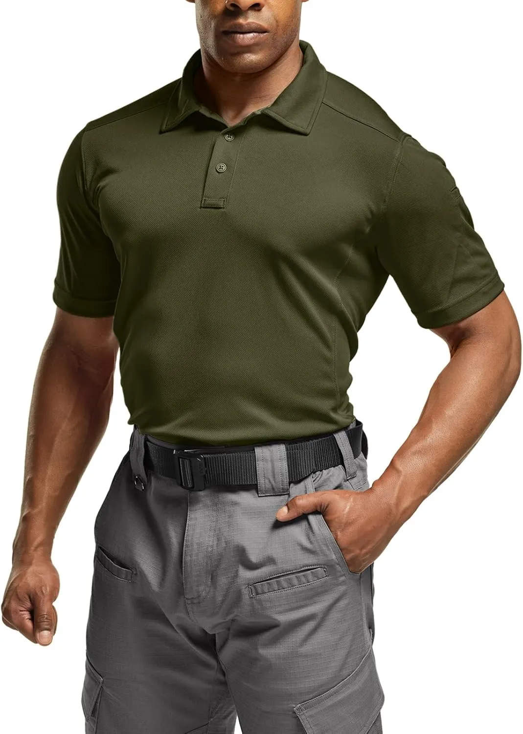 CQR Men's Polo Shirts, Tactical Short Sleeve Golf Performance Shirts, Lightweight Dry Fit UPF 50  Pique