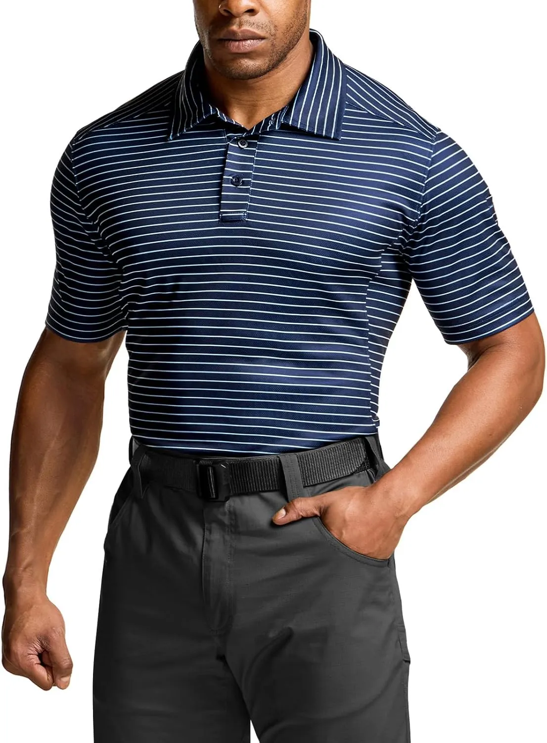 CQR Men's Polo Shirts, Tactical Short Sleeve Golf Performance Shirts, Lightweight Dry Fit UPF 50  Pique