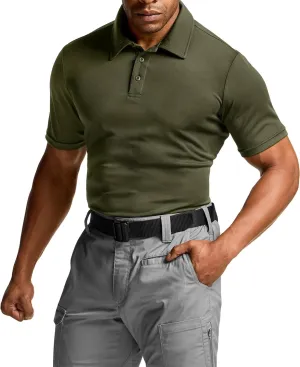 CQR Men's Polo Shirts, Tactical Short Sleeve Golf Performance Shirts, Lightweight Dry Fit UPF 50  Pique