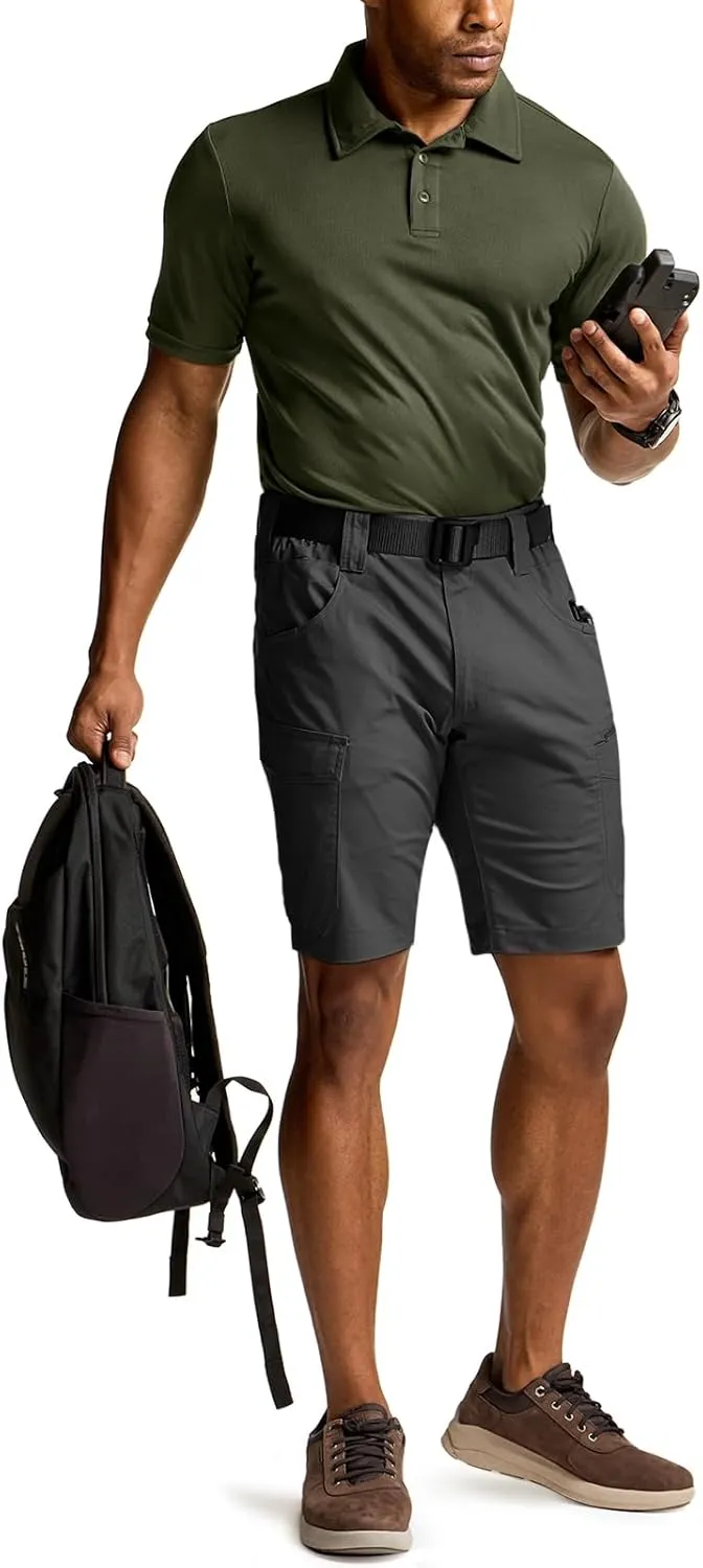 CQR Men's Polo Shirts, Tactical Short Sleeve Golf Performance Shirts, Lightweight Dry Fit UPF 50  Pique