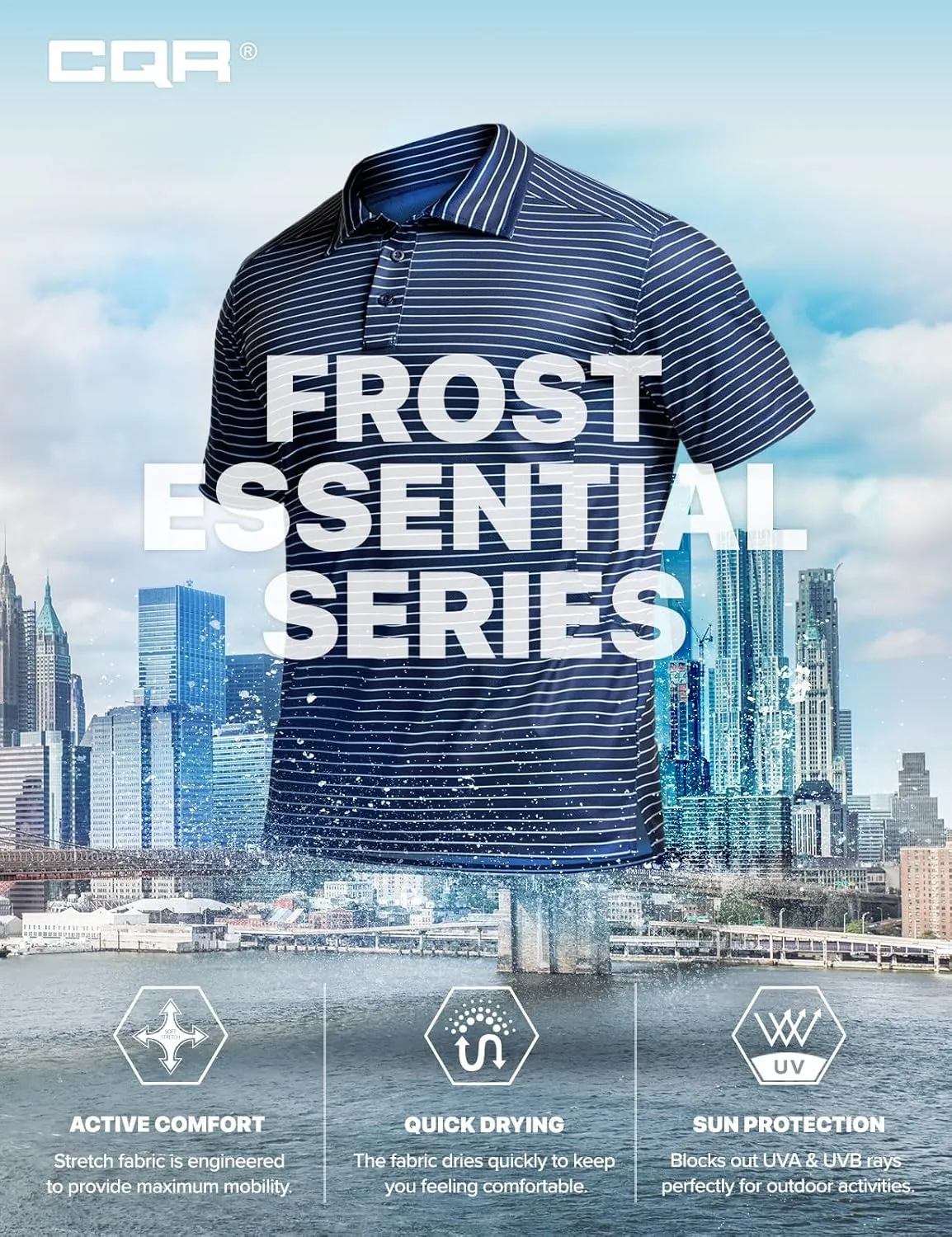 CQR Men's Polo Shirts, Tactical Short Sleeve Golf Performance Shirts, Lightweight Dry Fit UPF 50  Pique