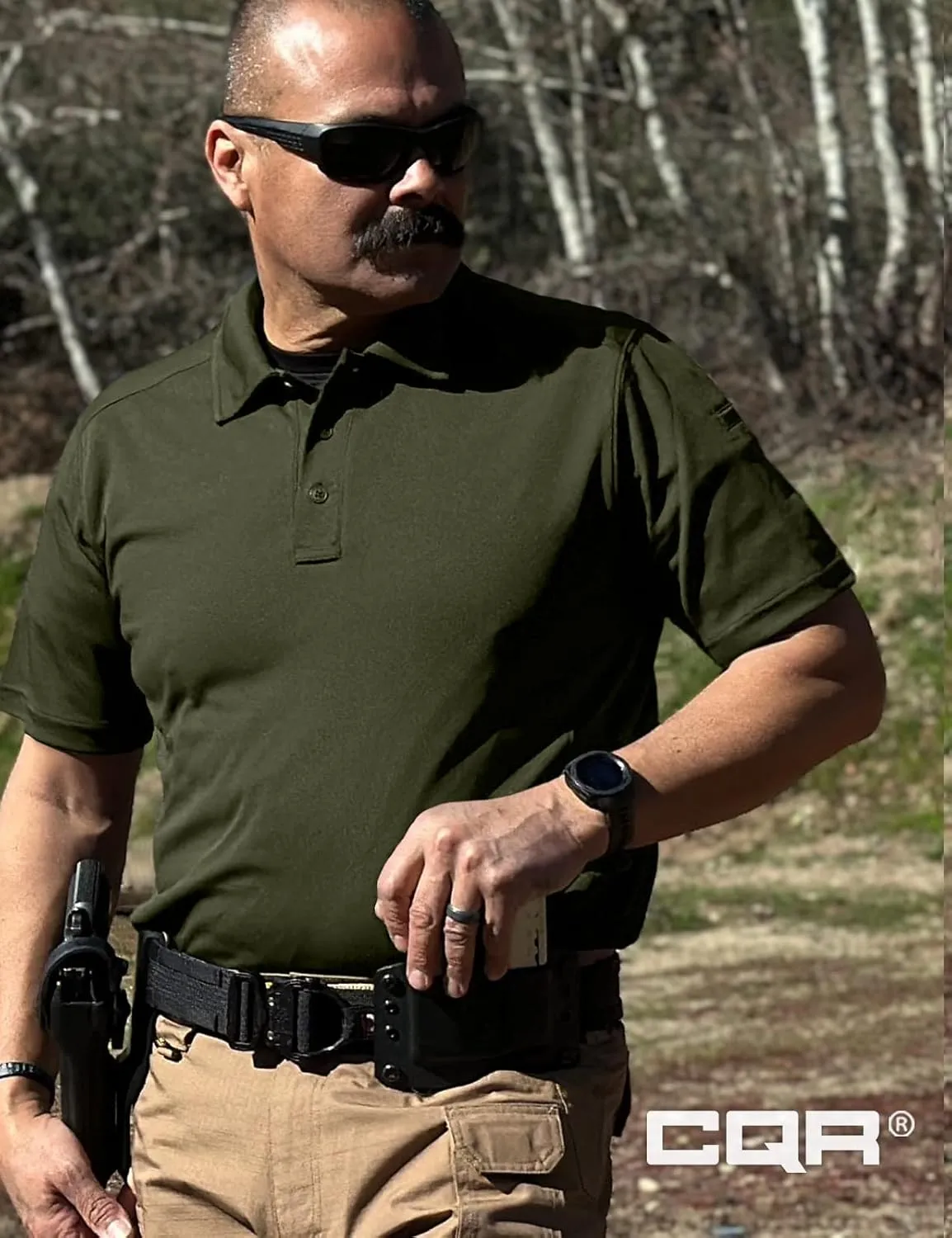 CQR Men's Polo Shirts, Tactical Short Sleeve Golf Performance Shirts, Lightweight Dry Fit UPF 50  Pique