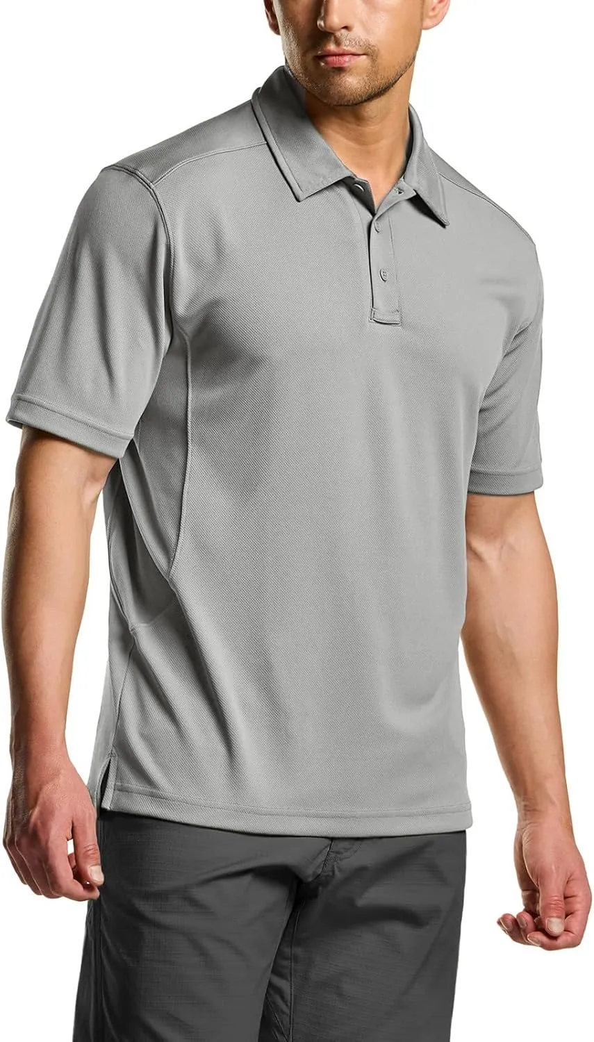 CQR Men's Polo Shirts, Tactical Short Sleeve Golf Performance Shirts, Lightweight Dry Fit UPF 50  Pique