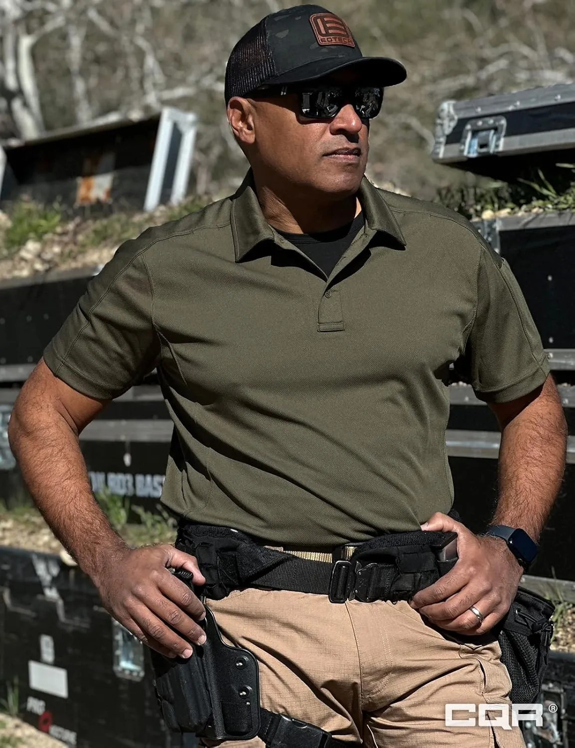CQR Men's Polo Shirts, Tactical Short Sleeve Golf Performance Shirts, Lightweight Dry Fit UPF 50  Pique