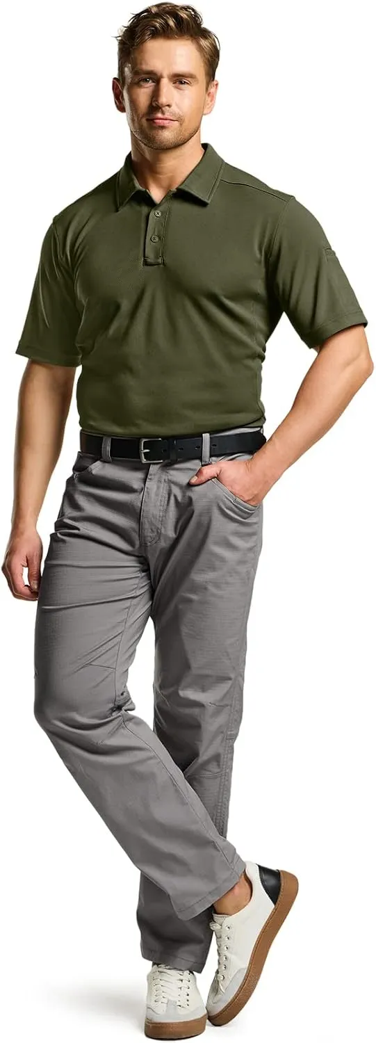 CQR Men's Polo Shirts, Tactical Short Sleeve Golf Performance Shirts, Lightweight Dry Fit UPF 50  Pique