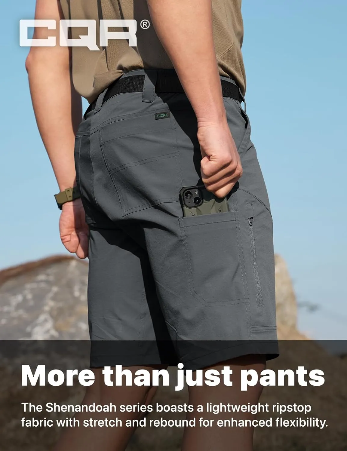 CQR Men's Quick Dry Stretch Hiking Cargo Shorts, Lightweight Water Resistant Tactical Casual, Golf & Outdoor with Pockets