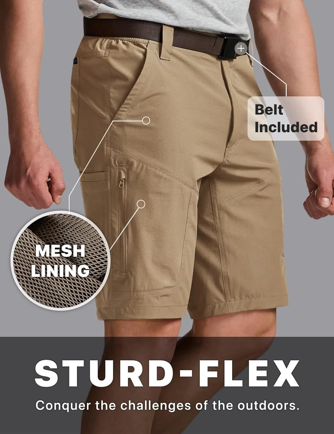 CQR Men's Quick Dry Stretch Hiking Cargo Shorts, Lightweight Water Resistant Tactical Casual, Golf & Outdoor with Pockets