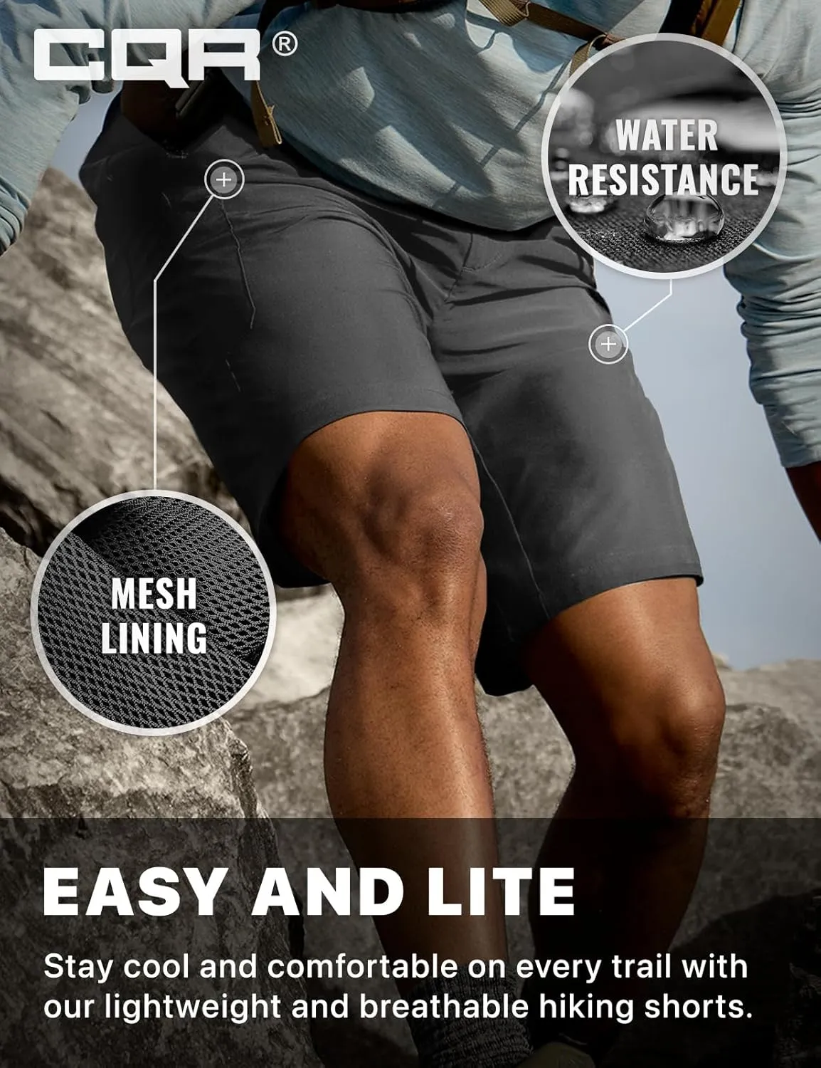 CQR Men’s Quick-Dry Stretch Hiking Cargo Shorts – Lightweight Water-Resistant Tactical Casual, Golf & Outdoor with Pockets