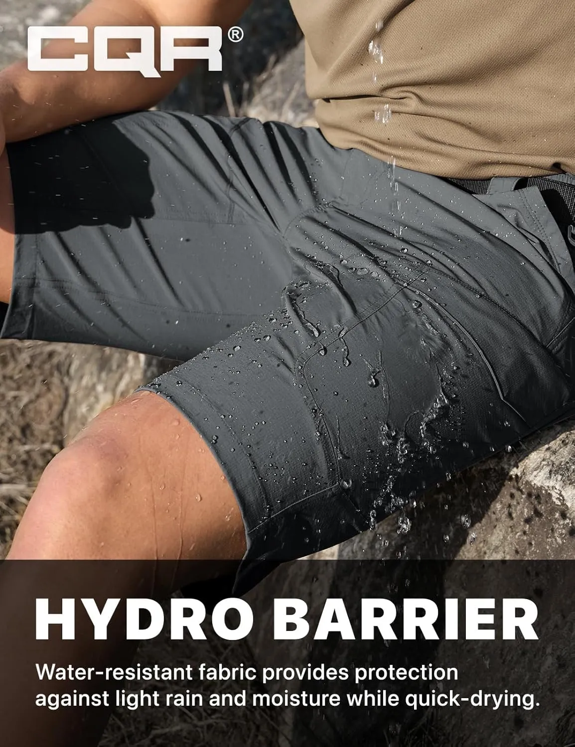 CQR Men's Quick Dry Stretch Hiking Cargo Shorts, Lightweight Water Resistant Tactical Casual, Golf & Outdoor with Pockets