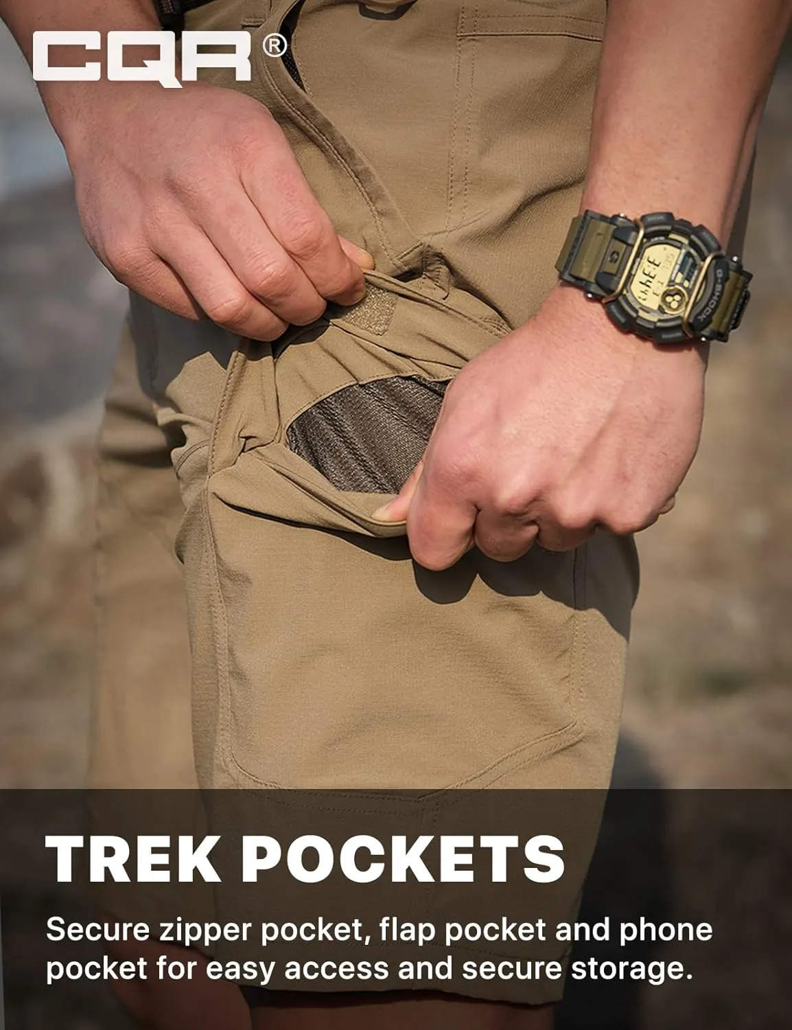CQR Men's Quick Dry Stretch Hiking Cargo Shorts, Lightweight Water Resistant Tactical Casual, Golf & Outdoor with Pockets