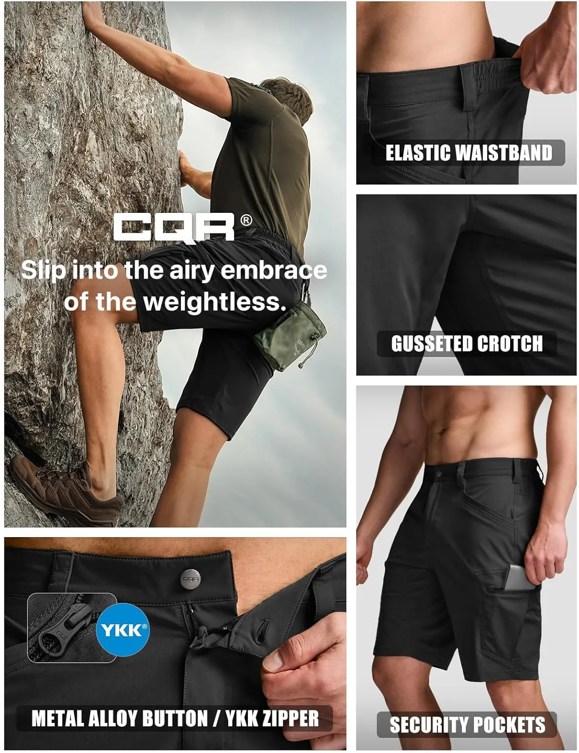 CQR Men's Quick Dry Stretch Hiking Cargo Shorts, Lightweight Water Resistant Tactical Casual, Golf & Outdoor with Pockets