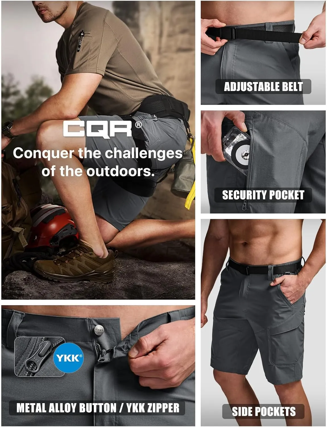 CQR Men's Quick Dry Stretch Hiking Cargo Shorts, Lightweight Water Resistant Tactical Casual, Golf & Outdoor with Pockets