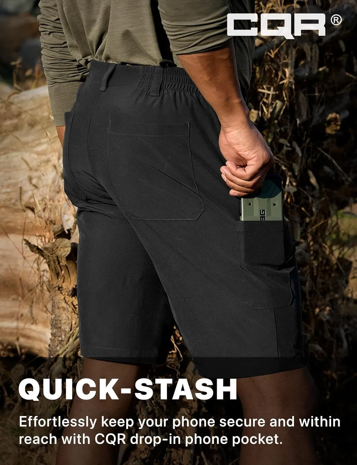 CQR Men’s Quick-Dry Stretch Hiking Cargo Shorts – Lightweight Water-Resistant Tactical Casual, Golf & Outdoor with Pockets