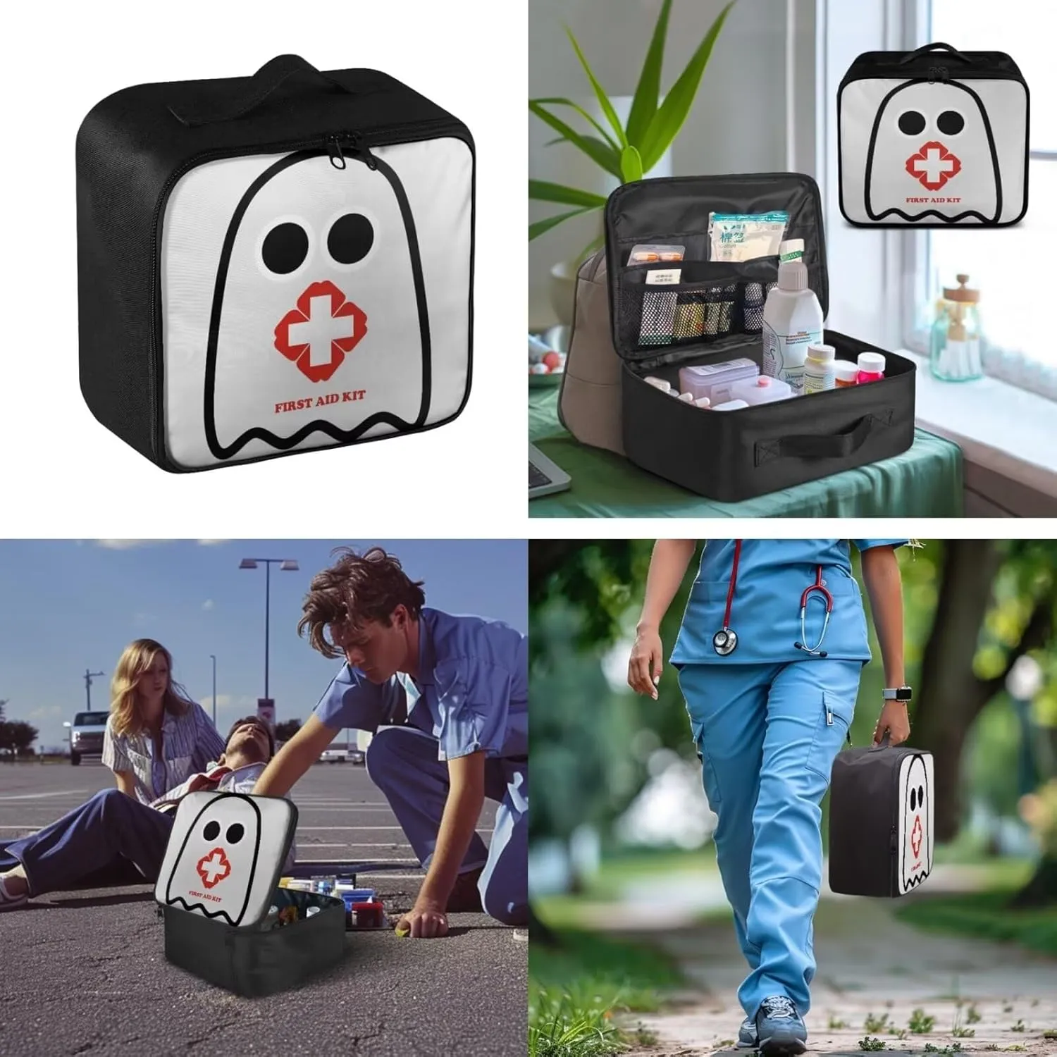 Creative Cute Ghost Print Home-Car-Dorm-First Aid Kit-Travel Essentials-Empty Bag,Medical Storage Bag,Medicine Organizer,Ideal for Hiking-Camping-Hunting, Emergency Survival (Bag Only)