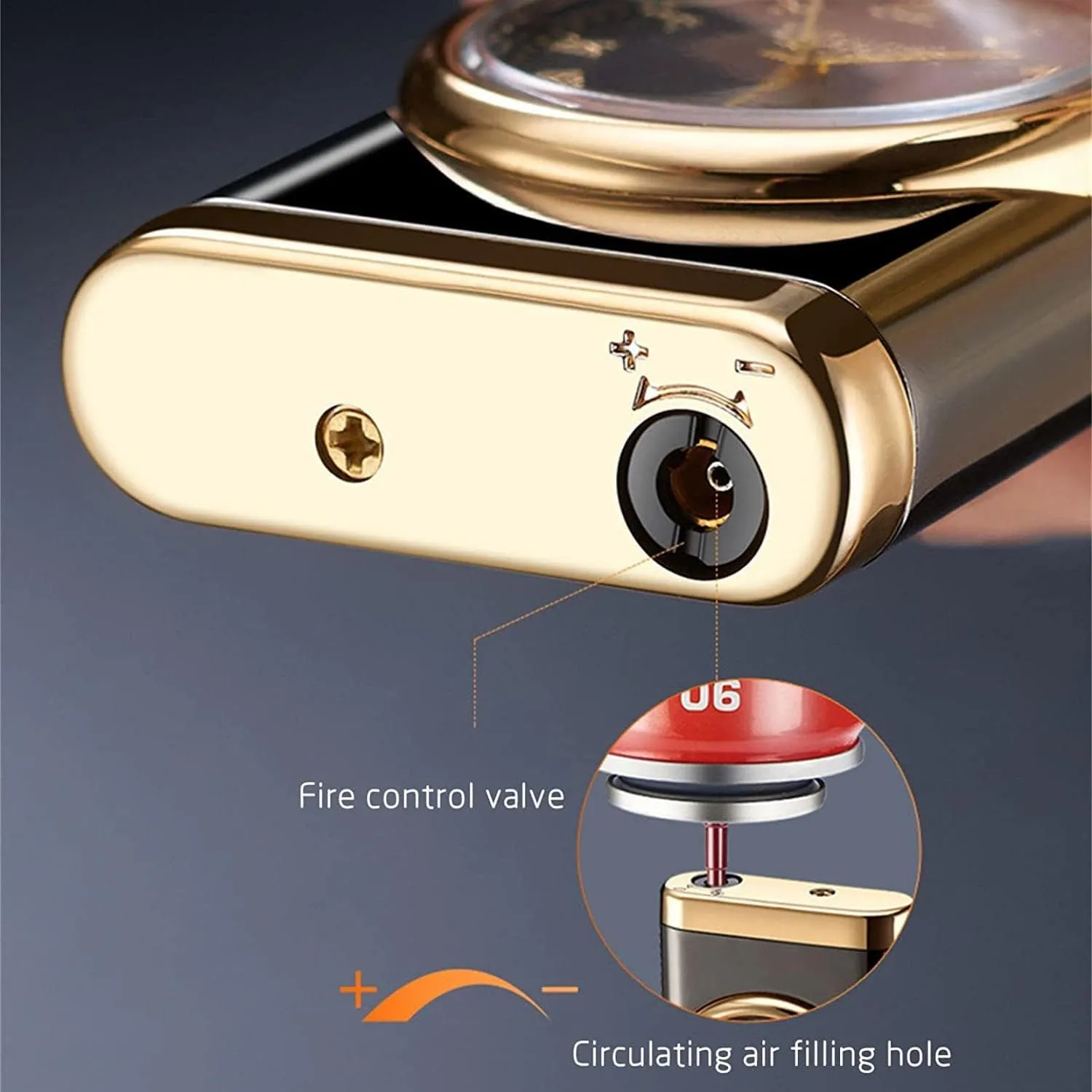 Creative Dial Rocker Arm Inflatable Lighter - 2024 New Lighter with Electric Watch, 2 in 1 Windproof Portable Adjustable Refillable, for Grills, BBQ, Fireplaces, Camping (Red)