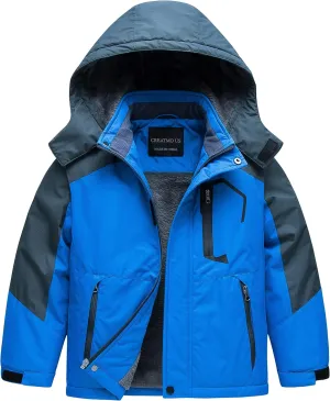 CREATMO US Boy's Waterproof Ski Jacket Warm Winter Snow Coat Windproof Snowboarding Rain Jacket