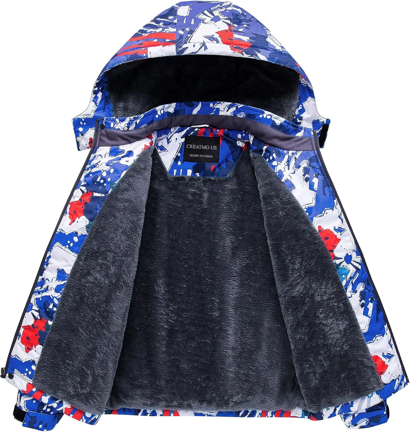 CREATMO US Boy's Waterproof Ski Jacket Warm Winter Snow Coat Windproof Snowboarding Rain Jacket