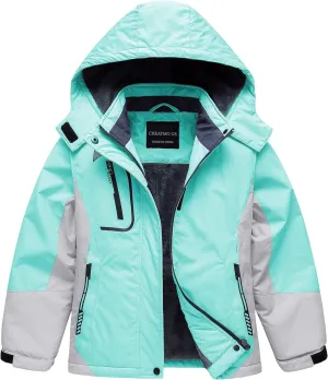 CREATMO US Girl's Waterproof Ski Jacket Warm Winter Snow Coat Windproof Snowboarding Rain Jacket