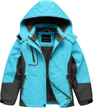 CREATMO US Girl's Waterproof Ski Jacket Warm Winter Snow Coat Windproof Snowboarding Rain Jacket