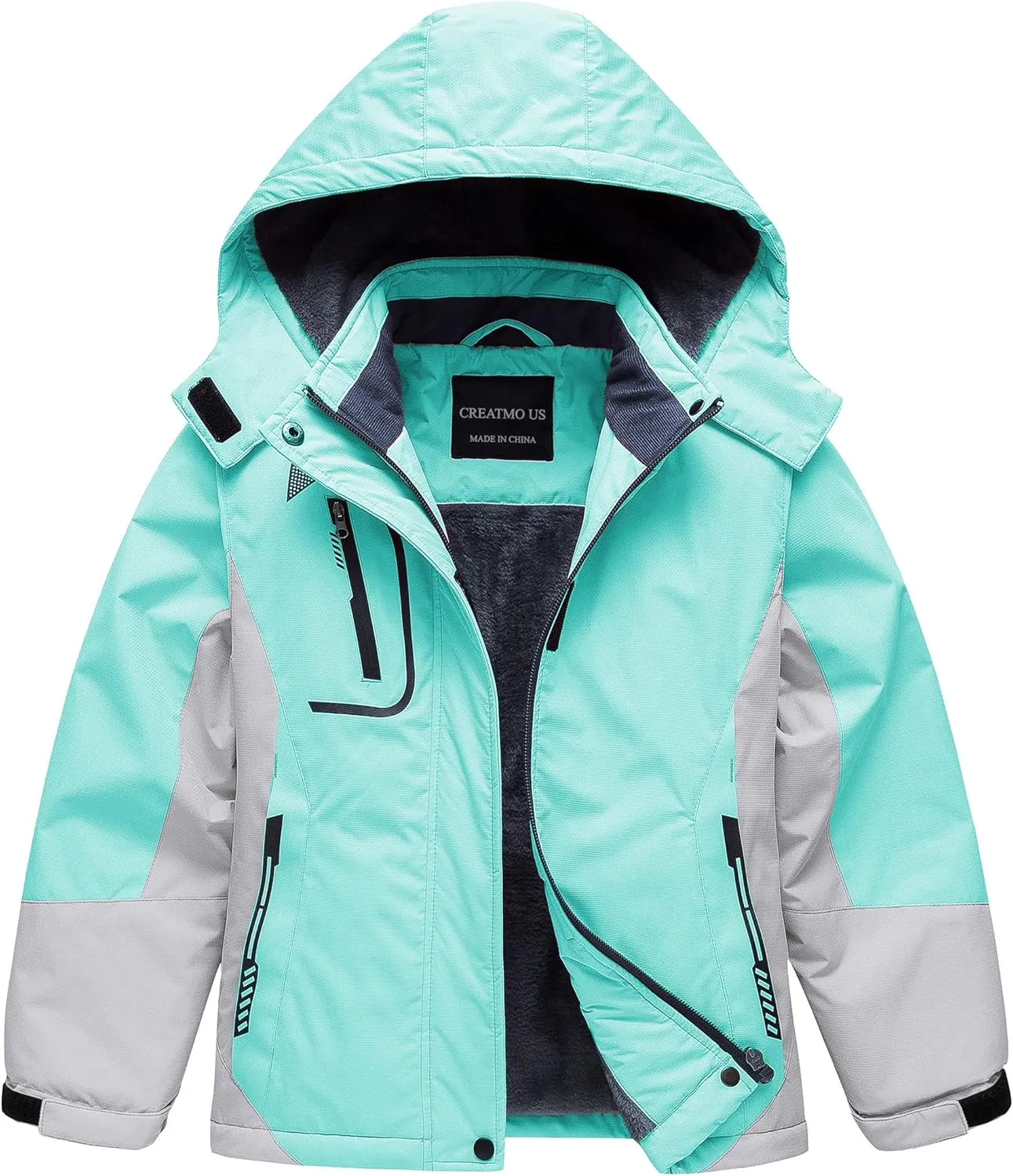 CREATMO US Girl's Waterproof Ski Jacket Warm Winter Snow Coat Windproof Snowboarding Rain Jacket