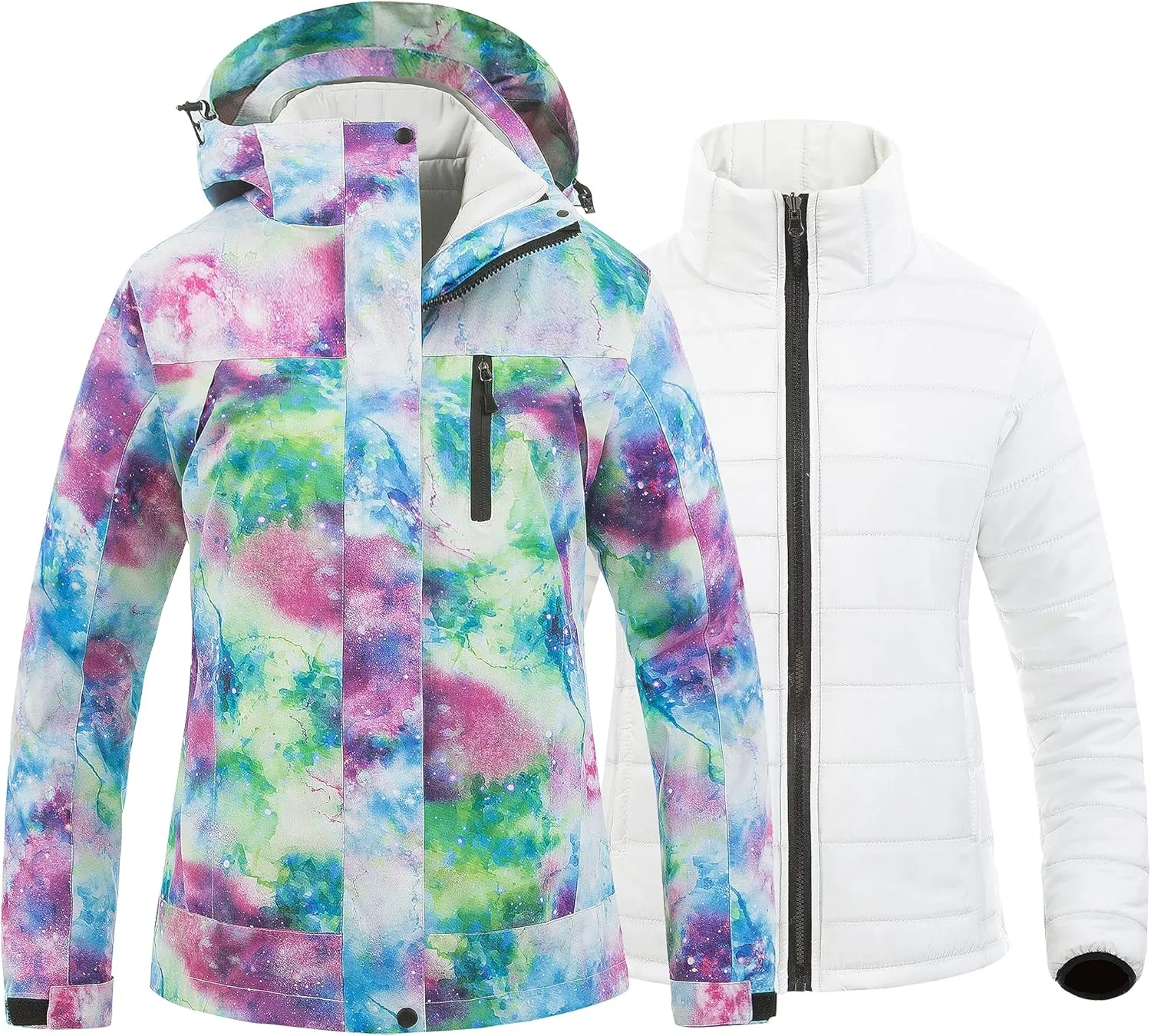 CREATMO US Women's 3 In 1 Waterproof Ski Jacket Windproof Snowboarding Jacket Warm Winter Snow Coat Raincoat