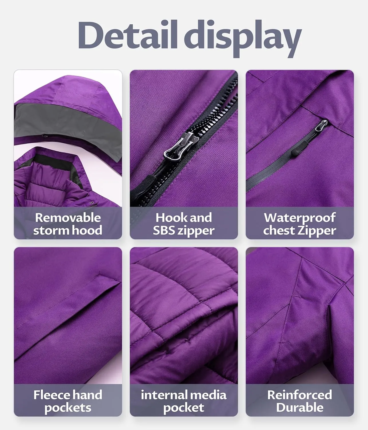 CREATMO US Women's 3 In 1 Waterproof Ski Jacket Windproof Snowboarding Jacket Warm Winter Snow Coat Raincoat