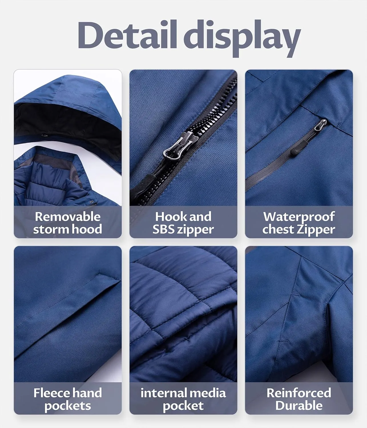 CREATMO US Women's 3 In 1 Waterproof Ski Jacket Windproof Snowboarding Jacket Warm Winter Snow Coat Raincoat